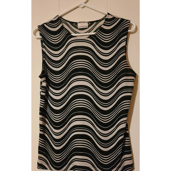 Tapemeasure Blouse Top Large Striped Sleeveless Round Neck Pullover (AI) - Picture 1 of 4